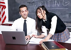 Astonishing long-haired Asian Elle Lee fucked in the cowgirl pose