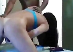 Bombastic shemale bent over by a guy and hammered hard