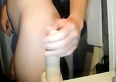 German twink boy with very big cock rides big thick dildo 2