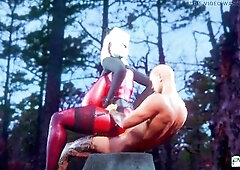 Forest demon rencounter featuring a towering red succubus with horns, nylons and an imposing dream look. The scene moves throughout several poses duri