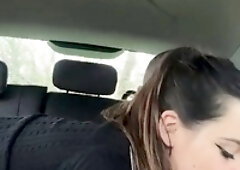 Busty slut get load of cum on ass after riding cock in car l