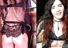 Non-stop dildo action on a stool until it breaks