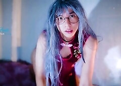 Adorable Asian sissy brings out the fun in costume play