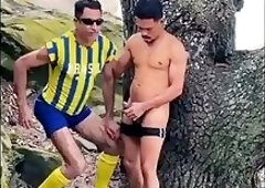 Older man caught having sex with a guy with a huge cock on a private beach.