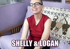 Hairless swinger Shelly is down on her knees for a point of view oral sex with Logan.
