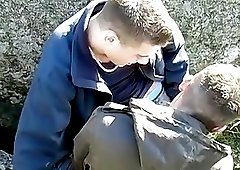 Inked stallions fucking outdoor after BJ