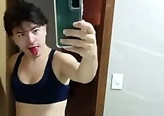 gay femboy sexy lingerie skirt sissy licking lollipop