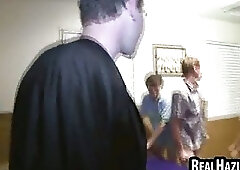 Inexperienced college students sucking cock during hazing