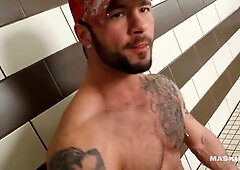 Inked and pierced cutie Manuel Deboxer plays with a dildo and enjoys some solo action