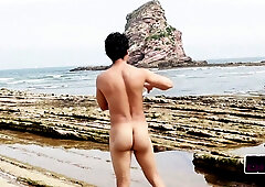 Lube rain on naturist beach