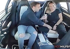 Sexy Busty MILF Takes Cock In A SUV Then is tag teamed by 2 guys at their apartment in her first