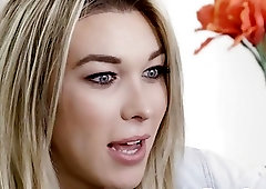 Blonde tattooed shemale gets the best blowjob of her life