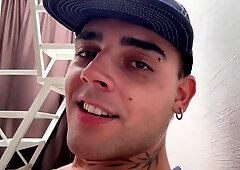 Young man hitting until he blows a load