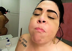 Latina MILF Soraya Carioca teases on camera in bathroom after kitchen strip