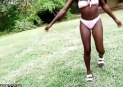 Super Taut Black GF Anal Cowgirl On Large White Rod Makes Her Twat Trickle