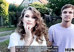 HUNT4K. Sexy angel is showing her breasts on the street. Hawt sex with Una Fairy