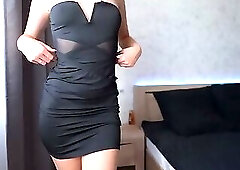 Trying on sexy dresses! Perfect body teasing