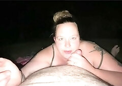 Outside blowjob, big tits, plus-size