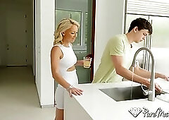 Laura Bentley was gently sucking her step- son's dick and licking his balls, before she got fucked