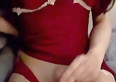 Asian red lingerie cum