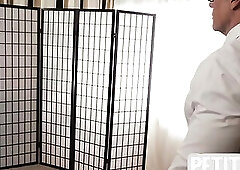 Tiny 21yo twink barebacked by muscled tattooed gaydaddy