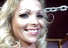 Busty blonde doll Carla Novaes cums while taking a BBC