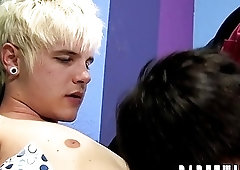 Blonde twink pounds his partner doggy style after sloppy blowjobs