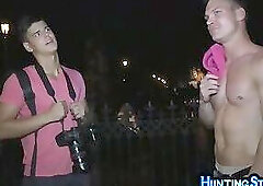 Handsome amateur stud barebacked outdoor in public place