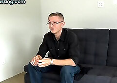 Handsome solo stud jerks cock on casting for his 1st porn