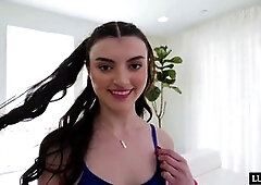 Julia James gets her pussy slick with oil so a big cock can slide in