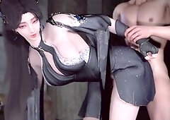 Animated Asian babe in a cute sundress gets plowed hard