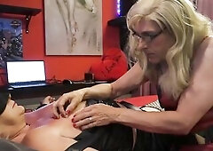 Mrs Samantha in a Voodoo mood, setting needles in various tender places on her thrall Tranny Marina, with some extra rewarding blow-jobs in between