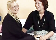 Lesbian Old Woman Fucks Titty Blonde COUGAR With Strapon