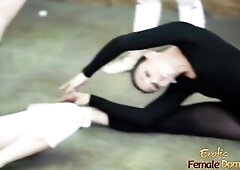 There was smth in the air during the dance class practice, but their lesbo teacher had no idea. lesbo, hard nipps, toe sucking, fingering, vagina lick