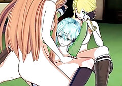 Sword Art Online - Futanari Asuna and Futanari Leafa X Sinon Group-sex Comics