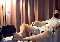 He sniffs and licks my smelly socks and stinky feet