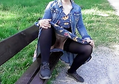 Hairy mature flashing in the park